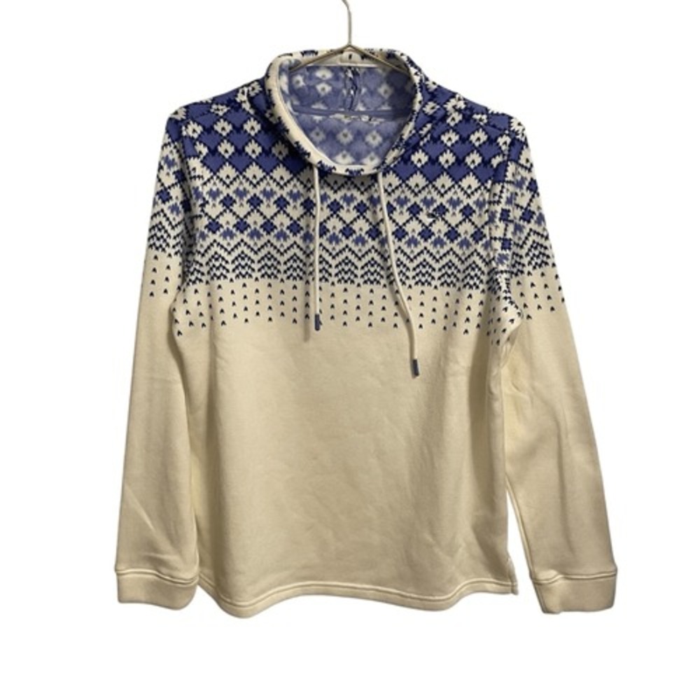 Vineyard Vines Womens Fair Isle Funnel Neck Fleece Pullover Cream Blue Purple